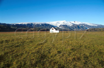 Comp image : torf0113 : Iceland sheep farmers' hut. Myrdalsj&ouml;kull [Myrdalsjokull] in the background.