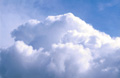 Puffy white cumulus clouds in a blue sky